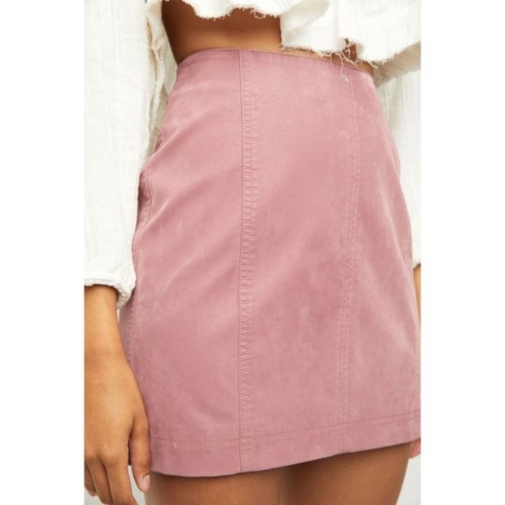 Free People Pink Suede Faux Leather Mini Skirt